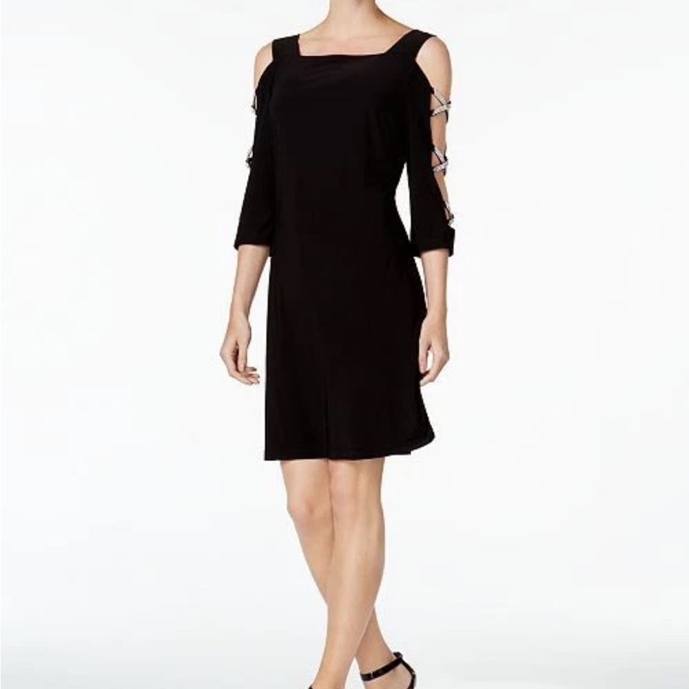 MSK Shift Cocktail Dress Embellished Cold Shoulder Black Formal Sz Small NWT